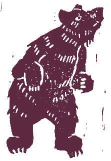 Linocut print of a bear
